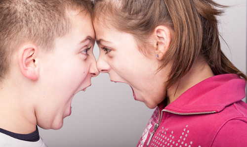 女の子と男の子が怒鳴り合いながら白熱した英会話を交わしていた。