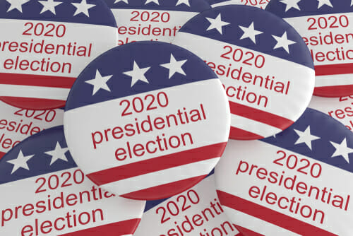 2020年大統領選挙を英語で表記したボタン群。