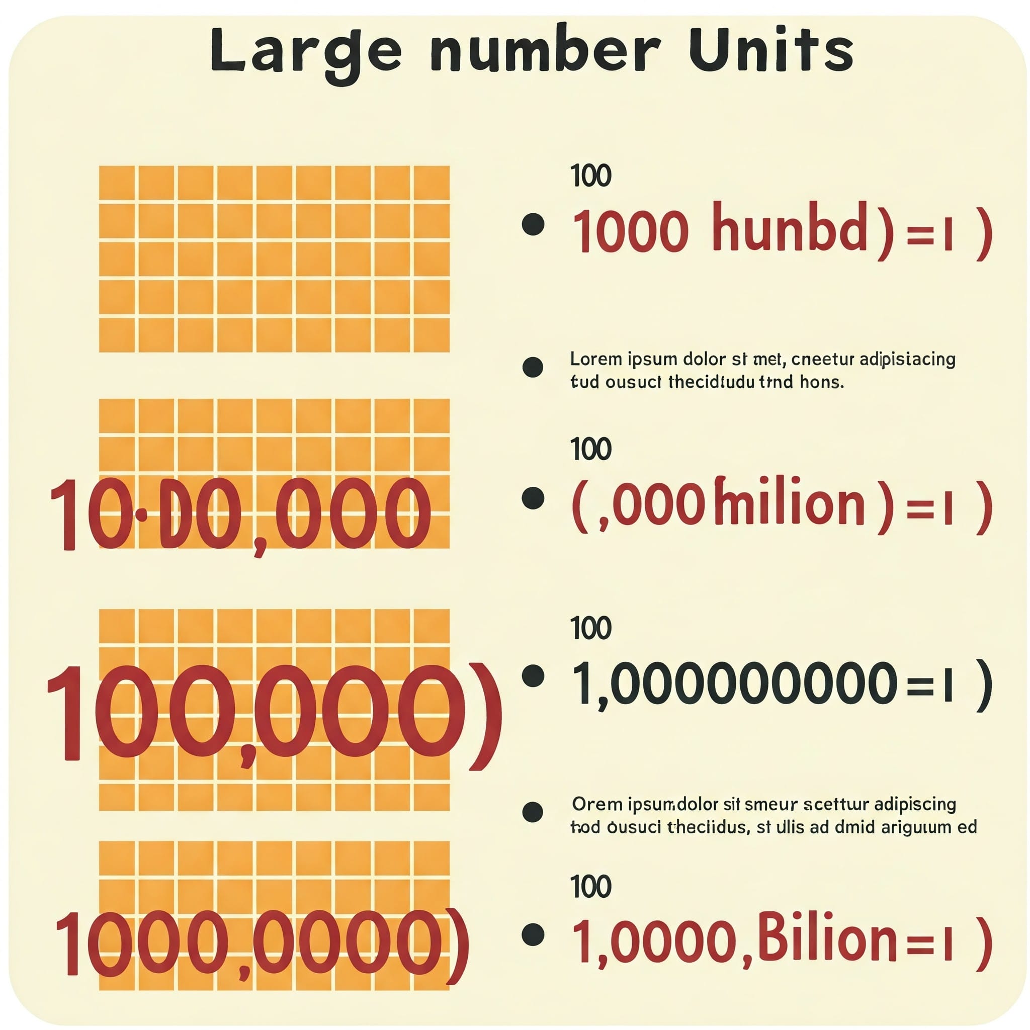大きな数字の単位(Thousand, Million, Billion)を示すインフォグラフィック