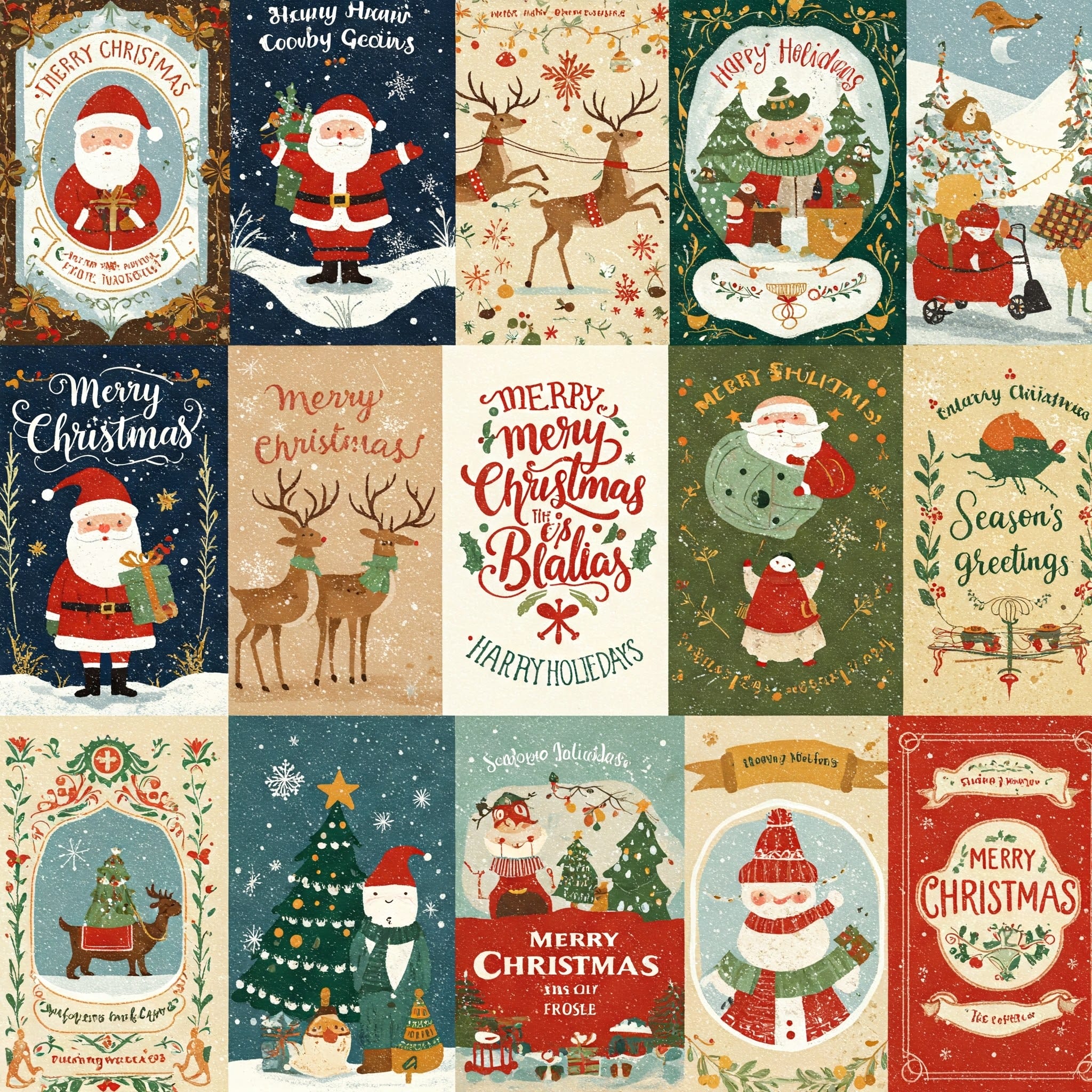 様々なデザインのクリスマスカードのイラスト