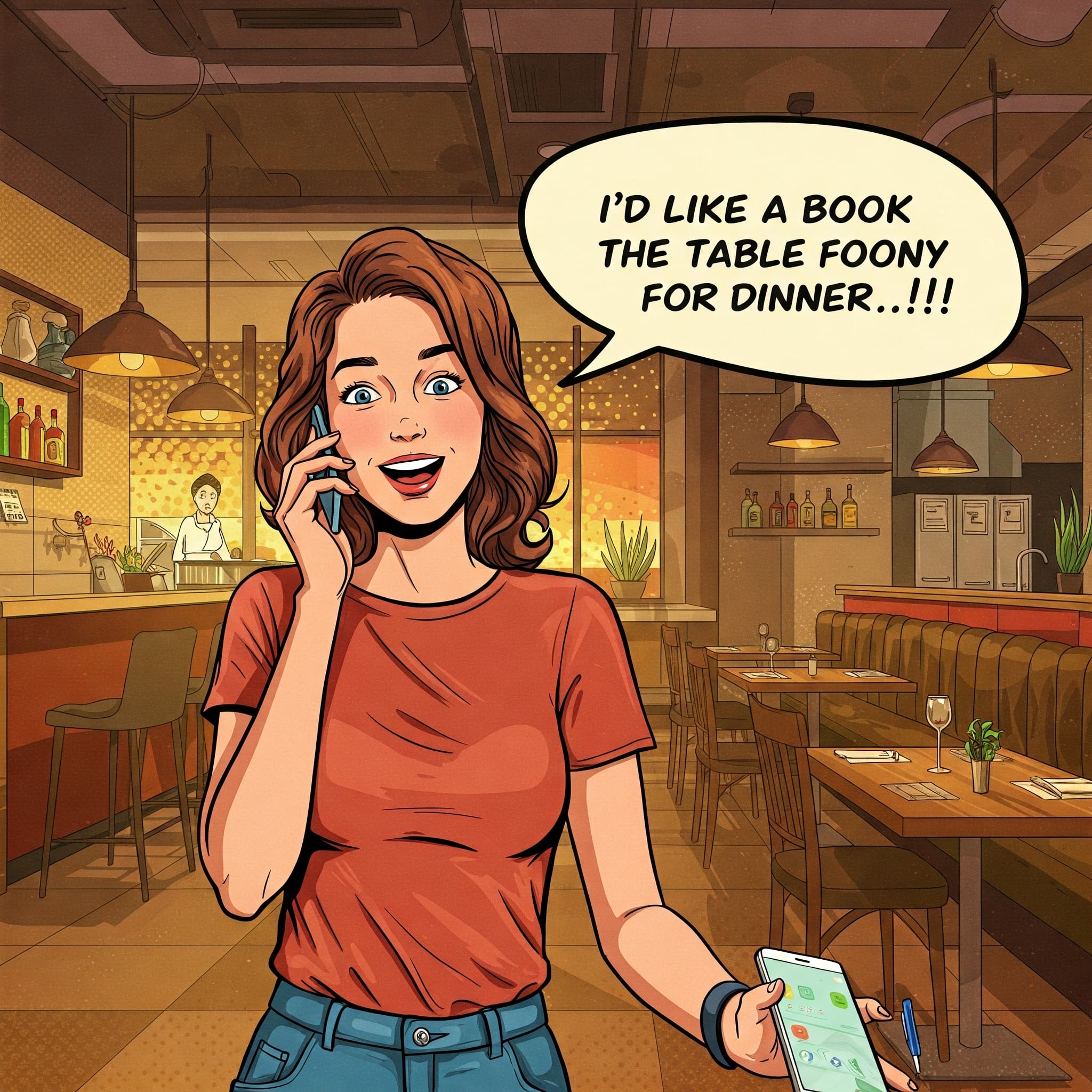 電話で予約をしている人物のイラスト