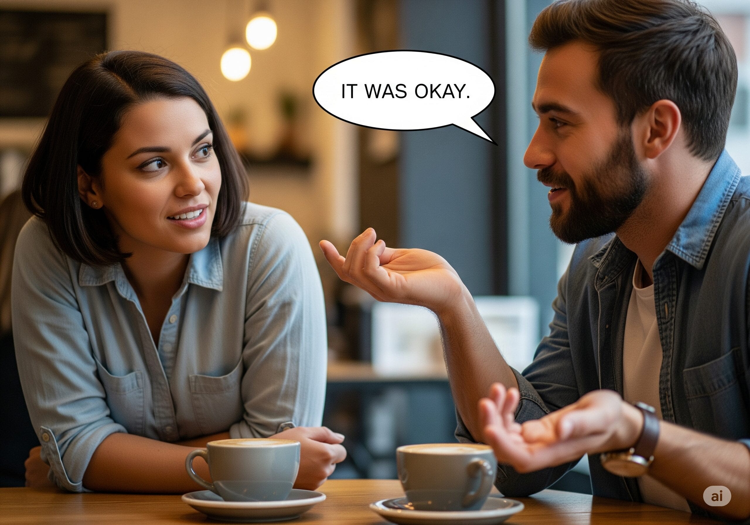 カフェで友人と会話している二人の人物のイラスト