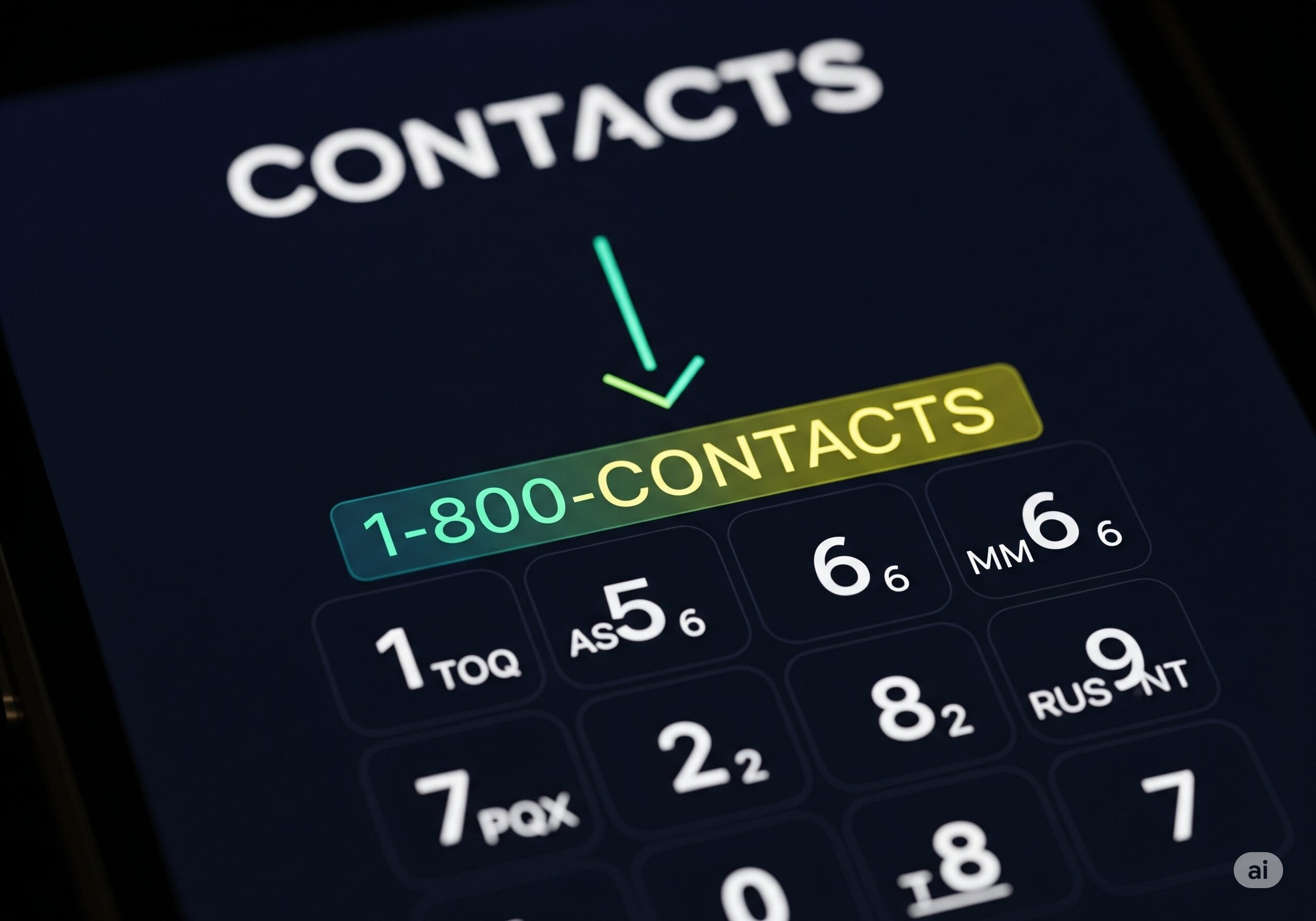 スマートフォンのテンキーで1-800-CONTACTSが単語と数字で示されているイラスト