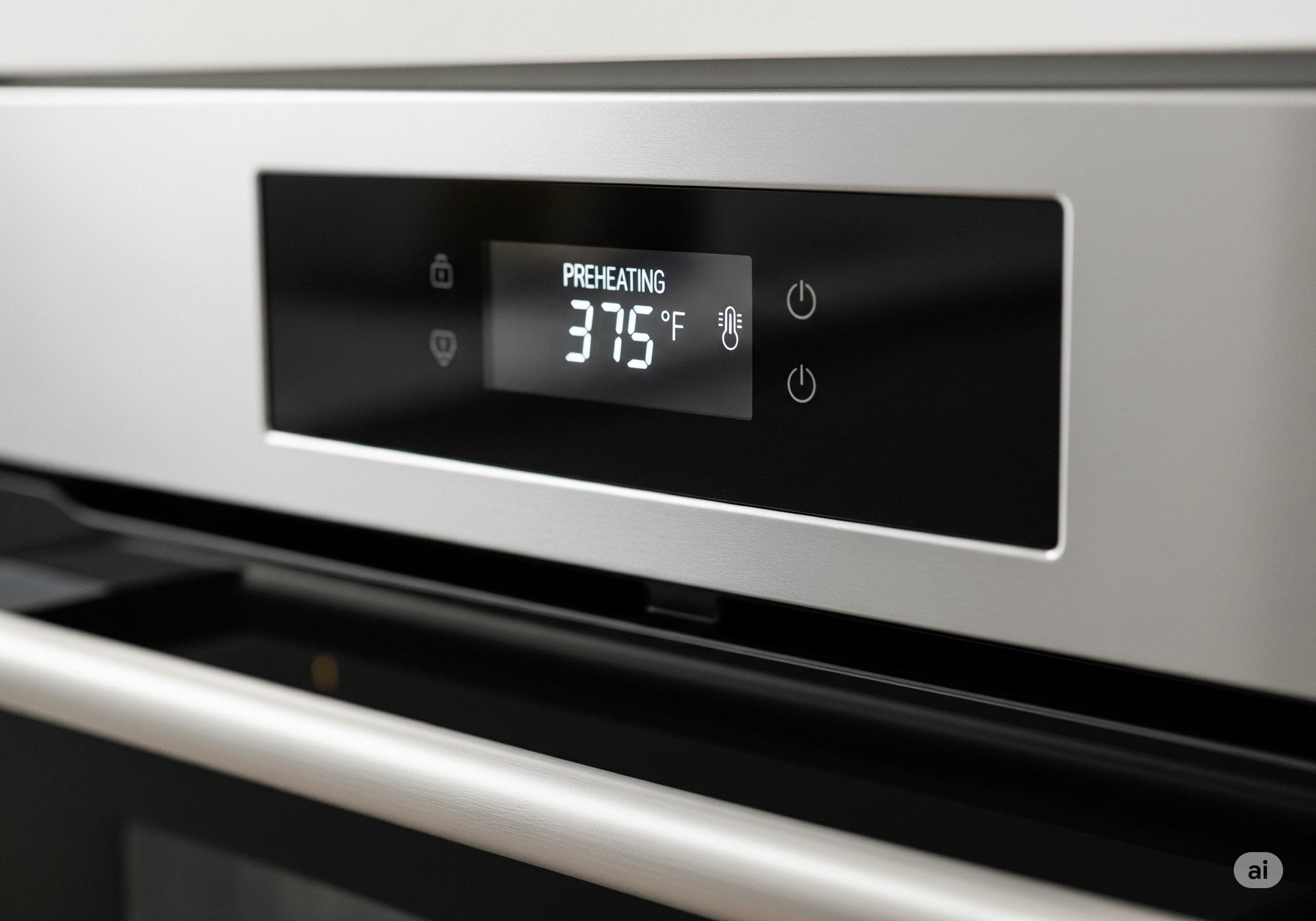 オーブンのデジタルパネルに375°Fと表示されている