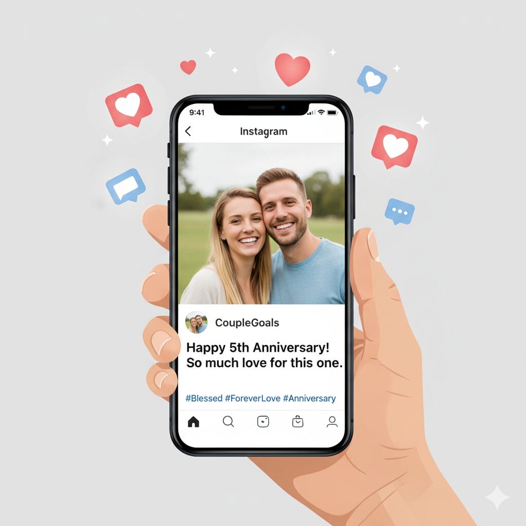 スマートフォンの画面に表示されたInstagramの結婚記念日投稿