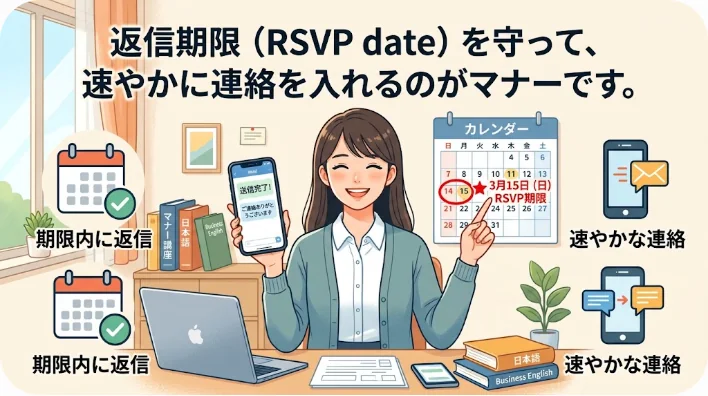 ノートパソコンでベビーシャワーのRSVPメールを送信している様子