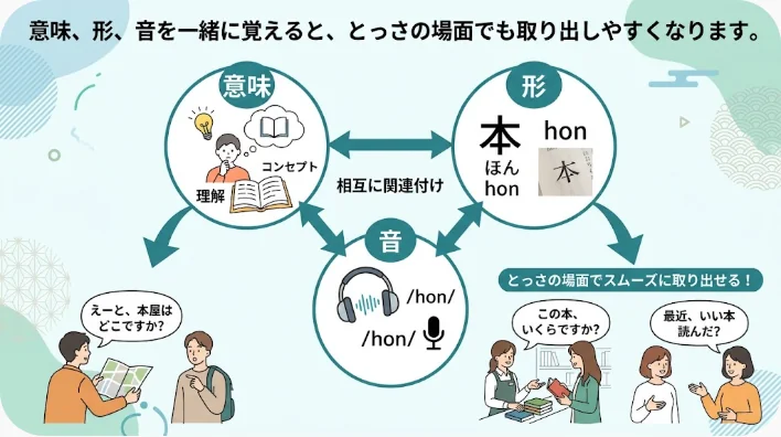 英語ノートと発音練習用の道具を机に並べた学習風景