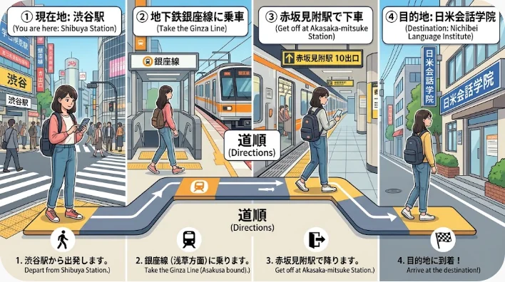 地図上で駅から公共施設までの道順を指で確認している手元