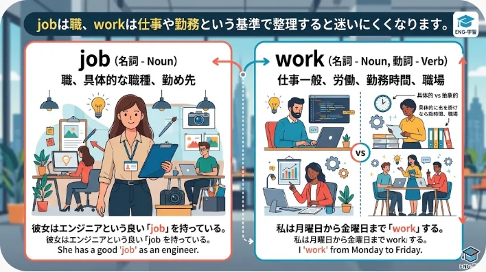アルバイト英語を学ぶ机にノート、シフト表、エプロン、ヘッドホンが置かれている様子