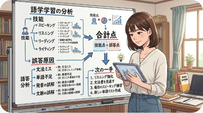 単語、文法、リスニング、読解の教材を分けて弱点を整理する日本人学習者