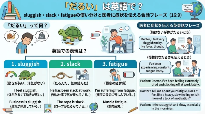 ブランケットを羽織った学習者がソファで額に手を当て、テーブルには体温計とマグカップが置かれている様子