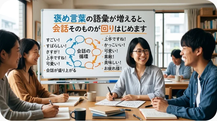 夕暮れの自宅机で録音中のスマートフォンと三行のメモが書かれたノート