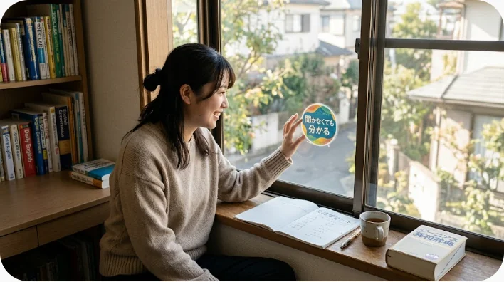 カフェの窓に貼られた無線電波のアイコンのステッカーを歩道側から見た様子