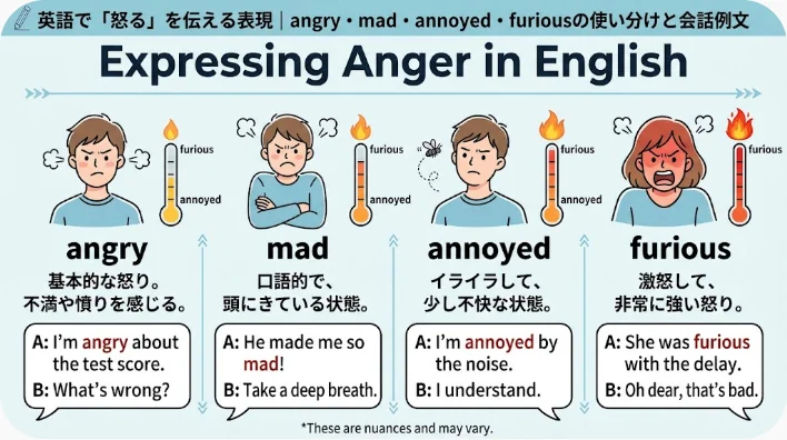 カフェのテーブルで大人二人が落ち着いて不満を伝え合い、間に大小の吹き出しが浮かんでいるイラスト