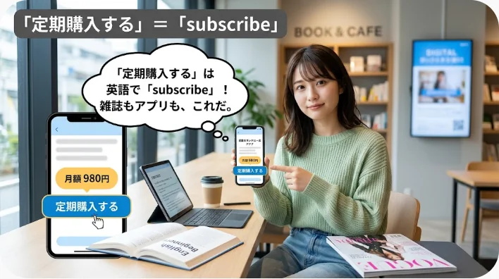 新聞、雑誌、スマートフォン、ヘッドホン、配達カレンダーで定期購読を表した画像