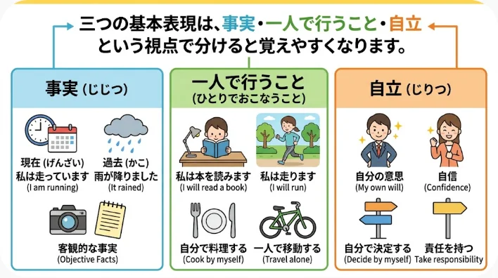 一人暮らしの英語表現を連想させる部屋の鍵と一人分の食器と英語学習ノート
