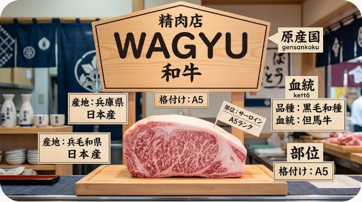 オーストラリアのスーパーでWagyu商品が並ぶ精肉売り場