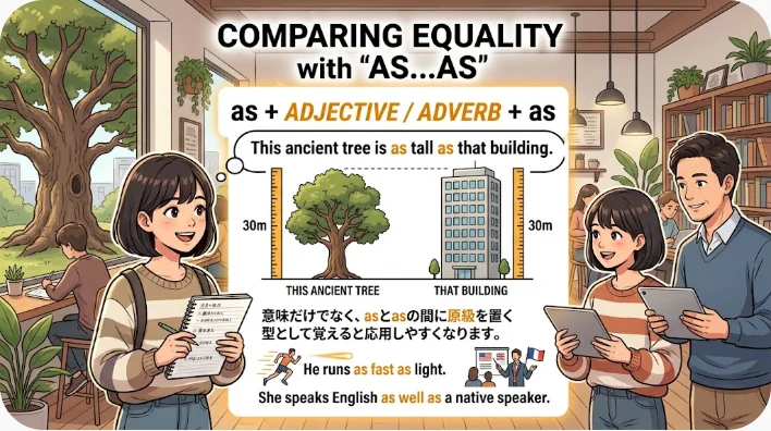 英語の語順と時間の感覚をノートや時計で学ぶ成人学習者の手元