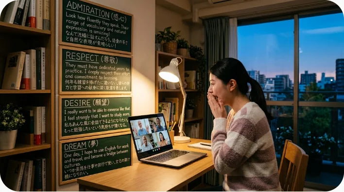 憧れを表す複数の英語表現をカードで整理する日本人学習者