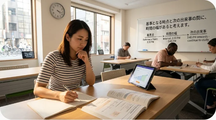 時計とカードを使って英語の時間表現の向きを学ぶ日本人学習者