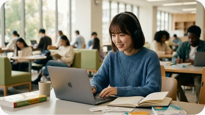 英文カードを長い主部と述部に分けて学ぶ机上の様子