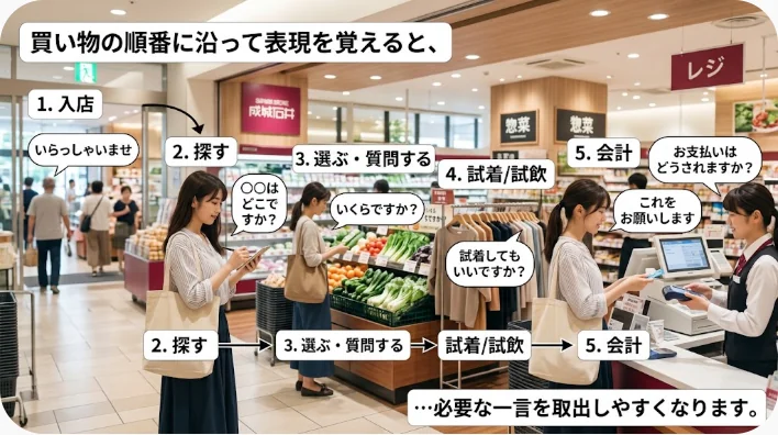 色やサイズの異なる洋服と試着室が見える海外の洋服店