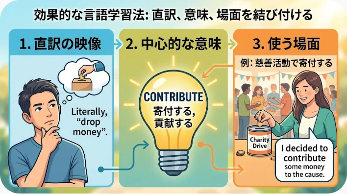 鳥や卵や時計などの絵柄を使って英語のことわざを学ぶ成人学習者