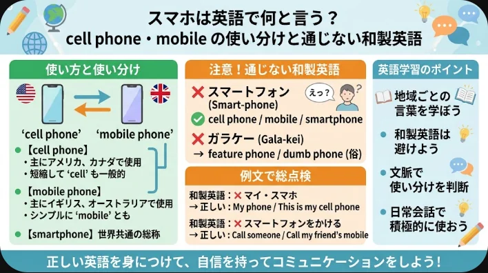 スマートフォンと英語学習ノートを手に持ち、チャット画面を見て微笑む東アジア系の女性学習者
