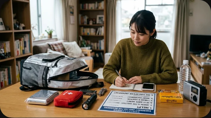 防災用品を整えた日本の住まいの様子
