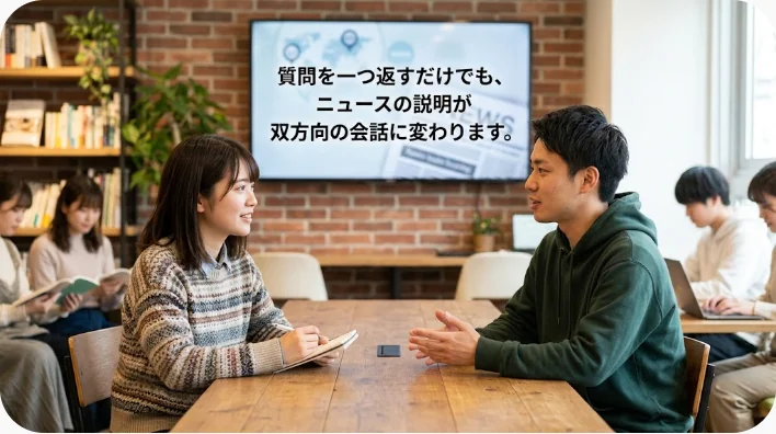 異なる文化的背景を持つ英語話者とニュースについて話す日本人学習者