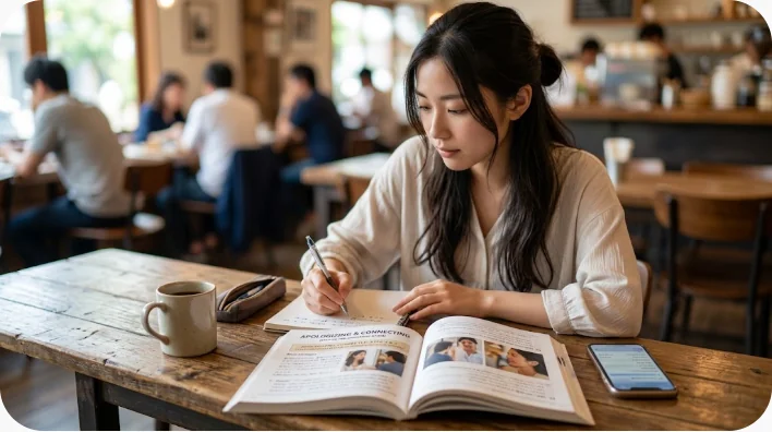 遅れて誕生日を祝う席で一人が誠実に謝り、もう一人が話を聞いている様子