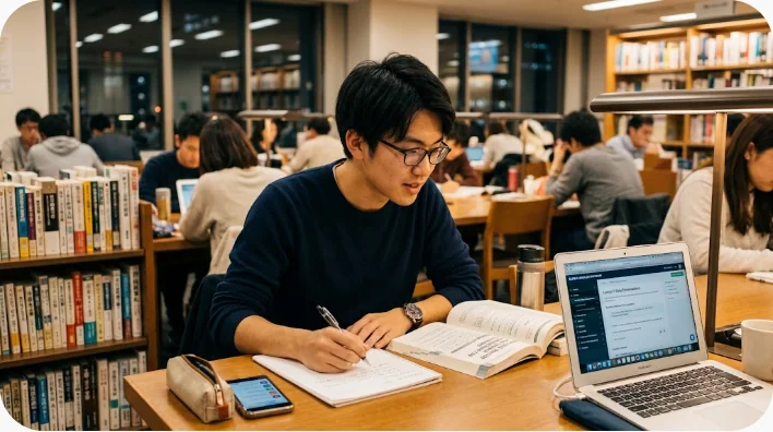 冷蔵庫の中身を確認しながら買い物について相談する英語学習者と同居人