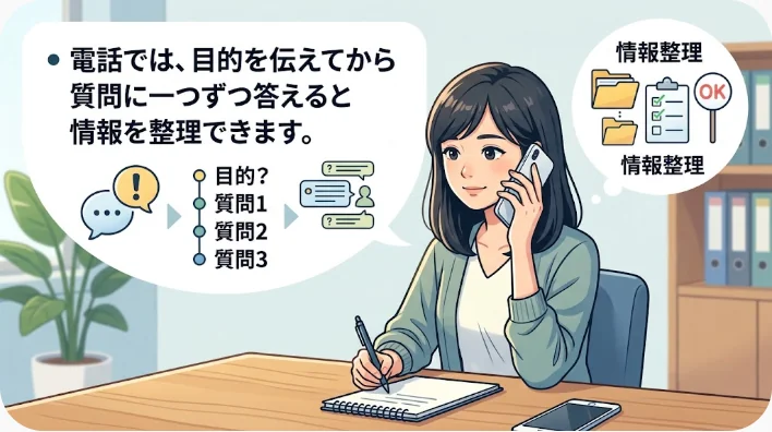 英語で医療機関へ電話する日本人学習者と予約表を確認する受付担当者