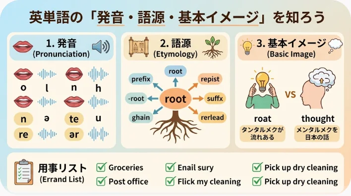 開いたノートとチェックボックス付きのToDoリスト、ペン、コーヒーカップが淡い木目の机に置かれた語学学習用の机上風景