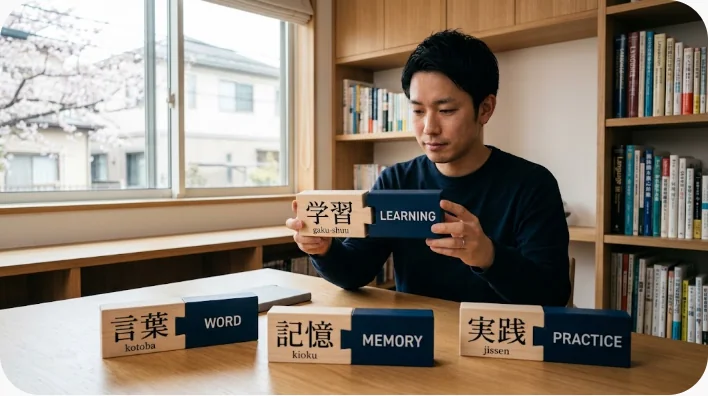 カフェで英語話者に身振りを交えて話しかける東アジア系の学習者