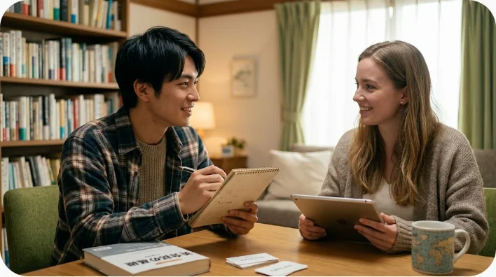 オーストラリアのレストランで日本人学習者が店員にWagyuを注文する場面