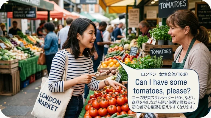 アメリカのスーパーで日本人学習者が店員に個包装のお菓子について尋ねている場面
