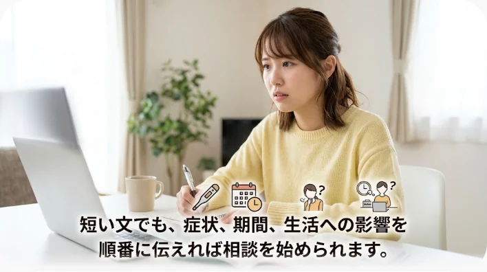 日本人英語学習者がイギリスの地域保健施設でヘルスビジターに産後の状態を伝える練習をしている様子