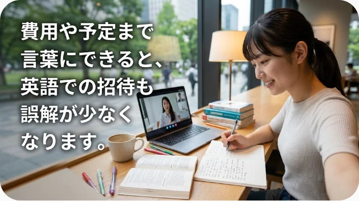 結婚前の食事会で英語の招待表現を練習する多様な成人の友人たち