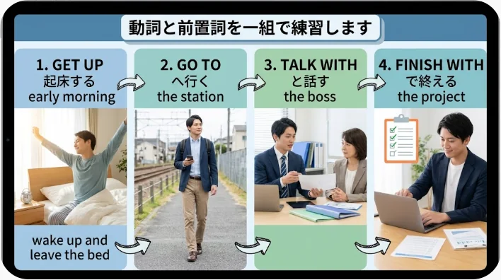 宇宙船が軌道上のステーションへ接近する画面を使って英会話を練習する学習者と講師