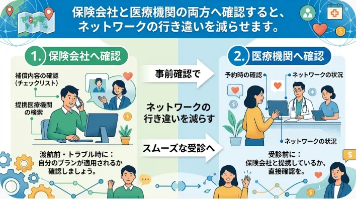 急患対応クリニックの受付で保険証を提示して質問する日本人留学生