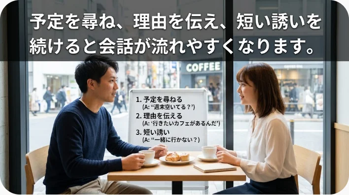 公共図書館の本棚の前で友人を読書に誘う日本人英語学習者と多様な背景の成人
