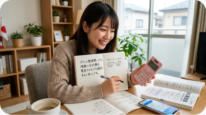 市場で旅行者が3枚のスカーフを選び、店員が電卓で合計価格を示している様子