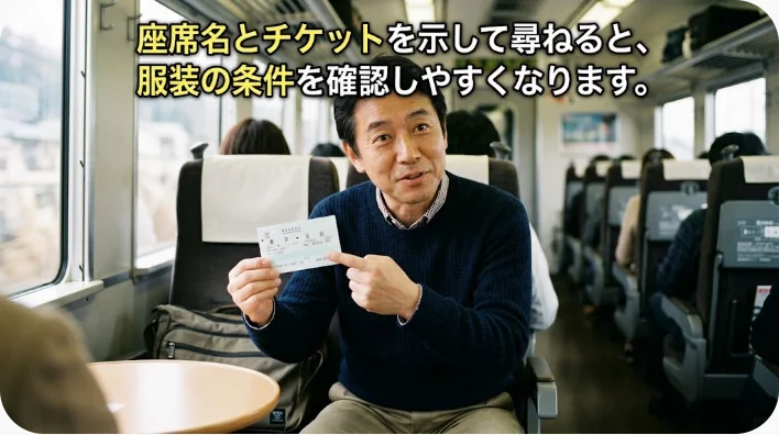 英国のテニス会場で日本人学習者がスタッフへ服装基準を尋ねている場面