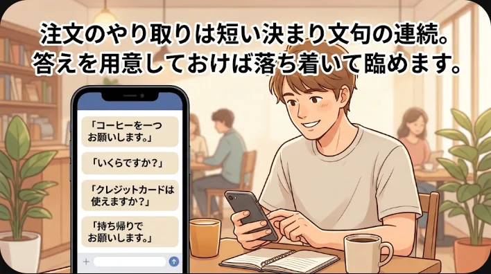 英国のカフェでフル・イングリッシュ・ブレックファーストを前に店員と話す東アジア系の旅行者