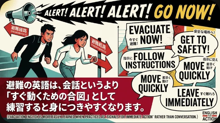 防災訓練で災害時の英会話を練習する学習者たち