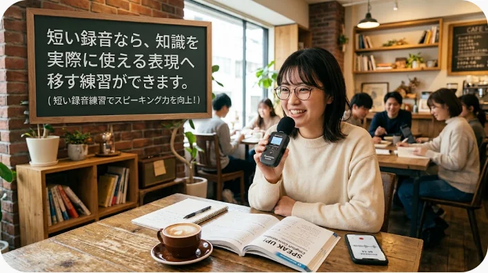 スマートフォンへ短い英語ニュース要約を録音する日本人学習者