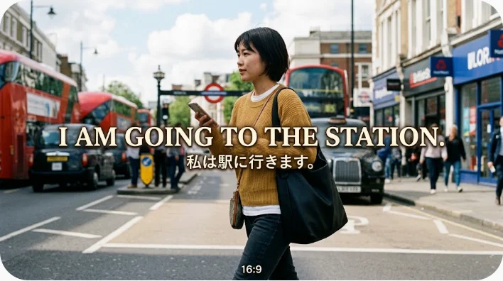 電車を待つ間にノートとスマートフォンで短い英語フレーズを練習する日本人学習者