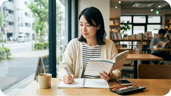 英語学習者が文法カードを使ってI wishの例文を音読している様子