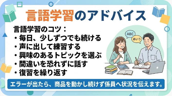 北米のスーパーのセルフレジでカード端末を操作しながら店員の支援を受ける英語学習者